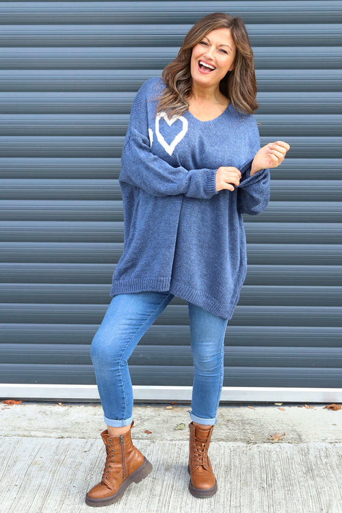 Janelle Heart Knitted Jumper Blue