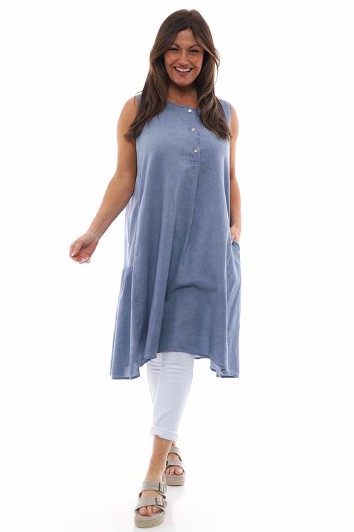 Arletta Washed Sleeveless Linen Dress Navy - Image 5
