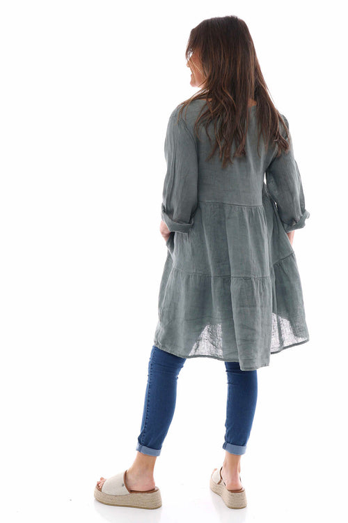 Siena Tiered Linen Tunic Khaki - Image 4