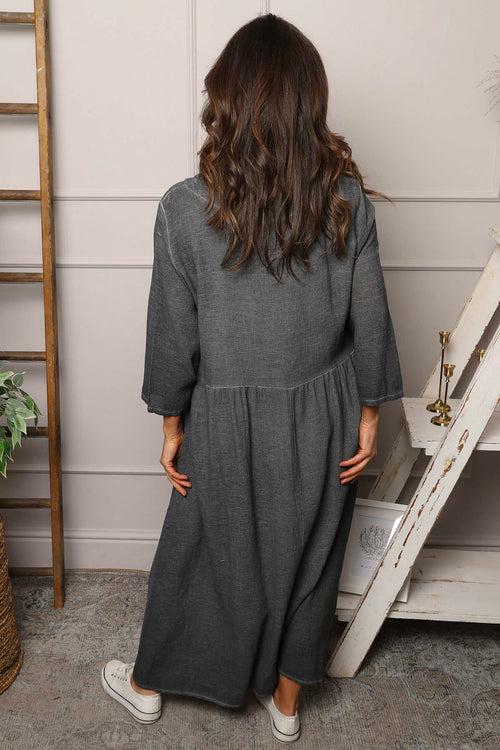 Linette Washed Linen Dress Charcoal - Image 4