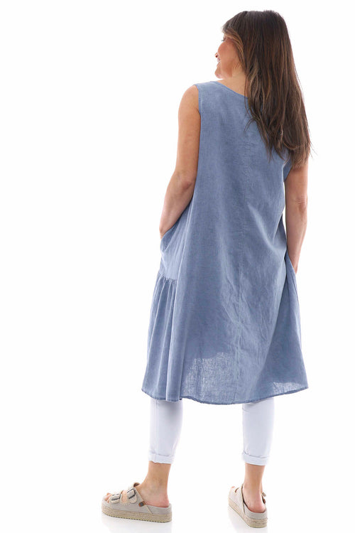 Arletta Washed Sleeveless Linen Dress Navy - Image 6