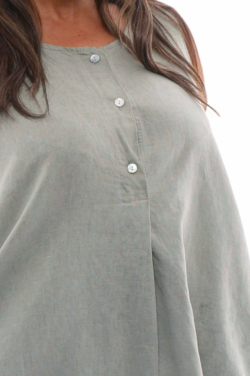 Arletta Washed Sleeveless Linen Dress Khaki - Image 2