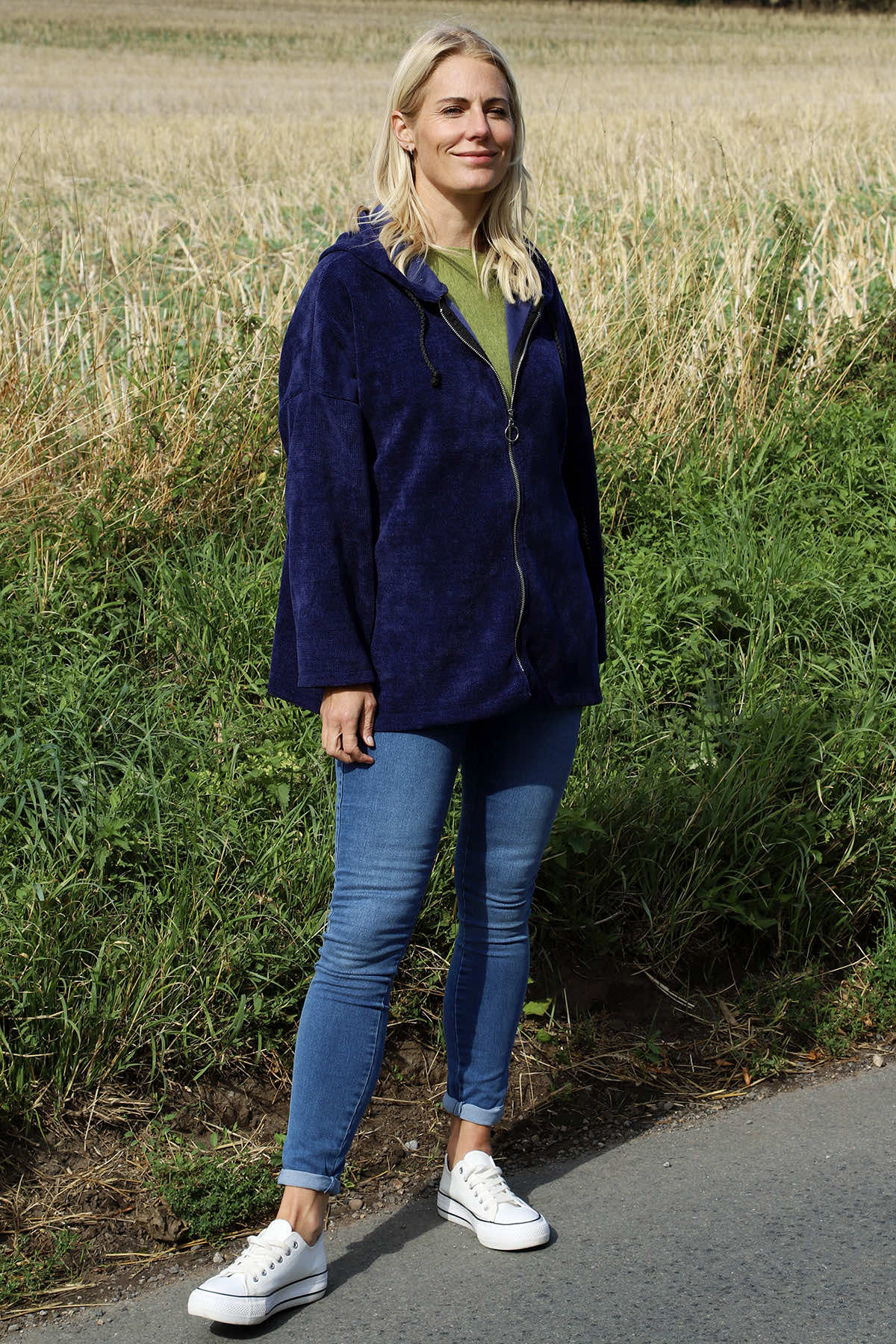 Verys Cord Zip Hooded Jacket Navy