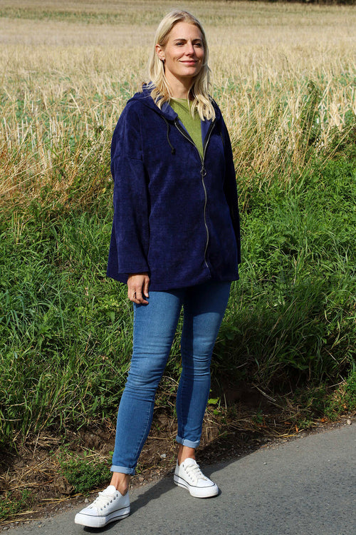 Verys Cord Zip Hooded Jacket Navy
