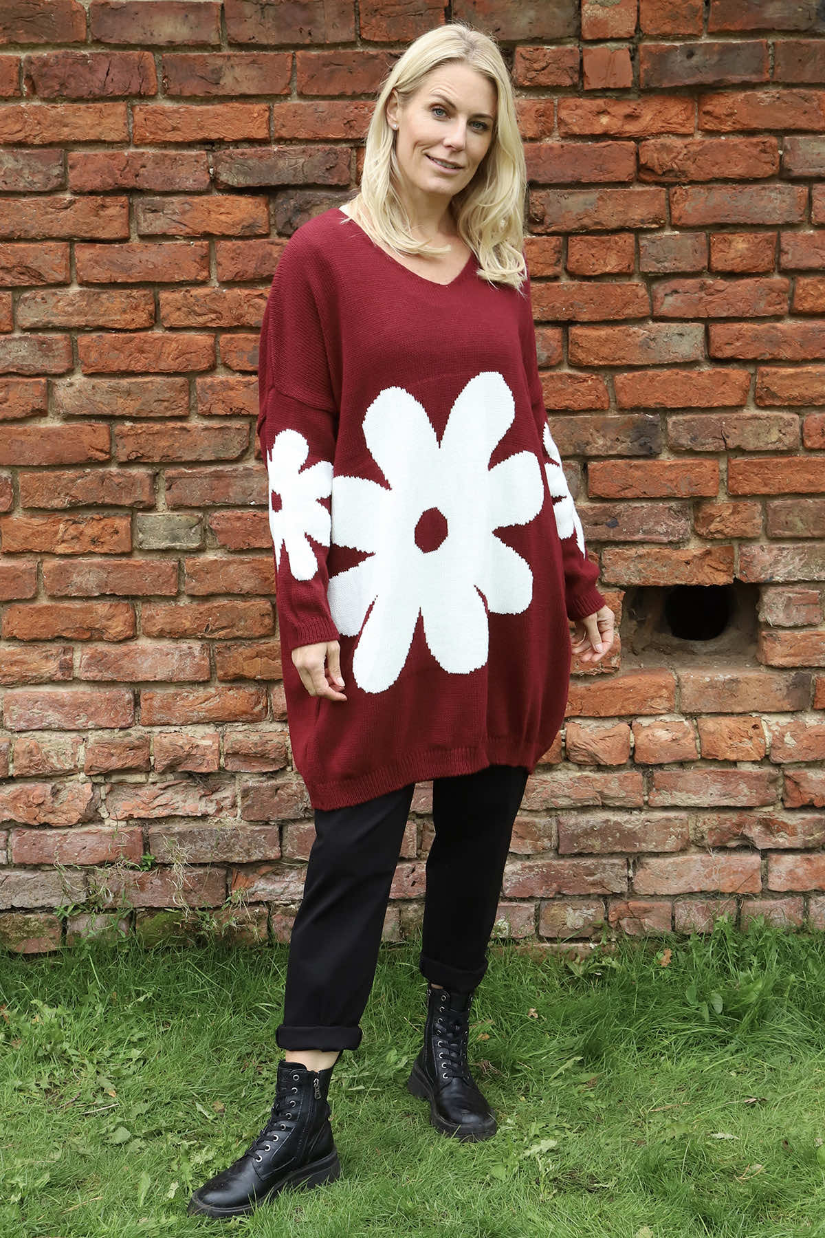 Joan Flower Knitted Jumper Wine