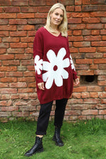 Joan Flower Knitted Jumper Wine Wine - Joan Flower Knitted Jumper Wine