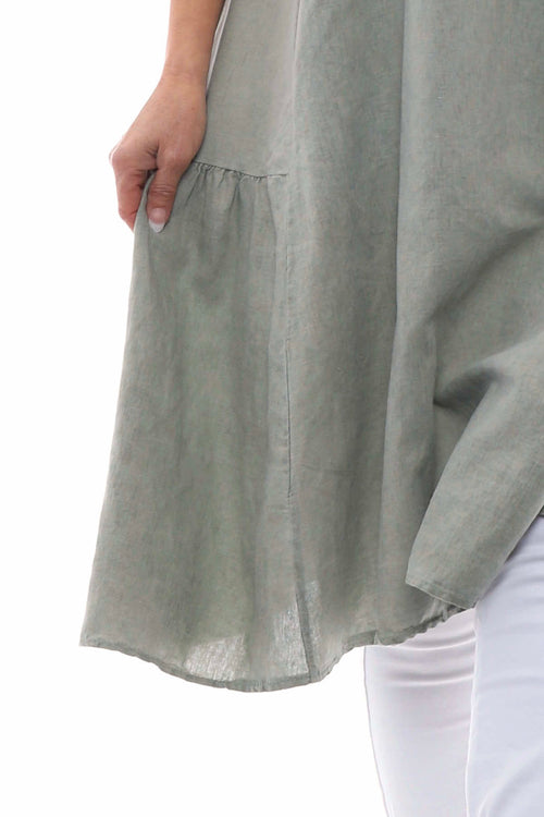 Arletta Washed Sleeveless Linen Dress Khaki - Image 3