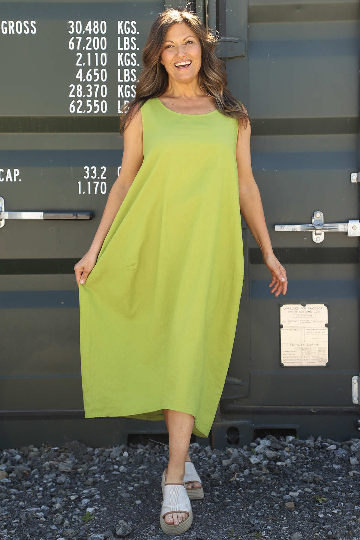 Sandgate Sleeveless Linen Dress Olive