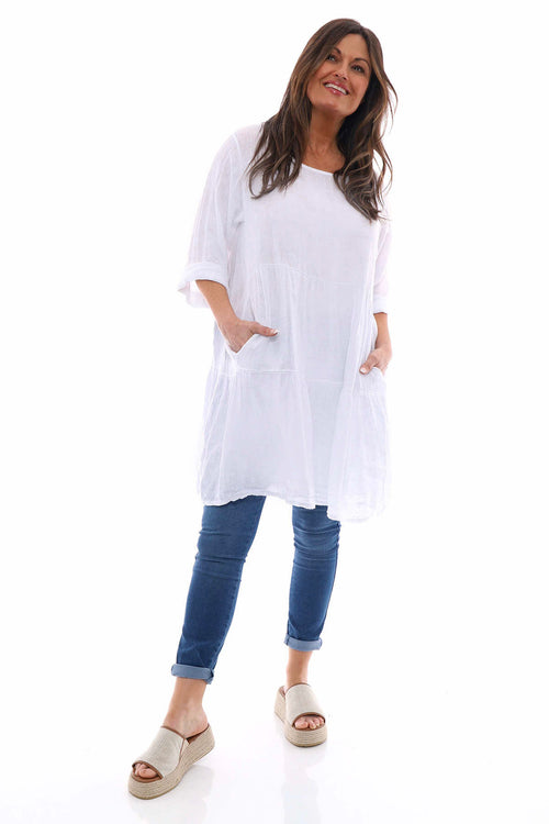 Siena Tiered Linen Tunic White - Image 1