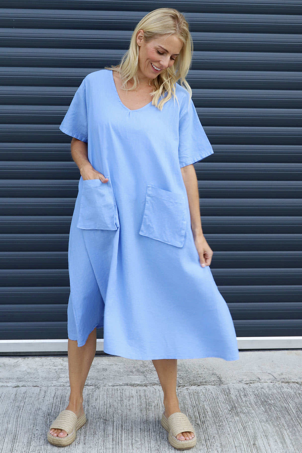 Solange Pocket Linen Dress Powder Blue