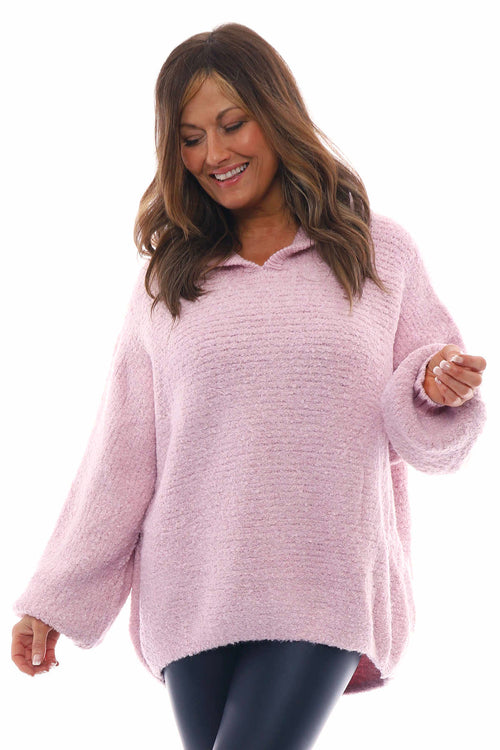 Zarita Hooded Boucle Knitted Jumper Pink - Image 5