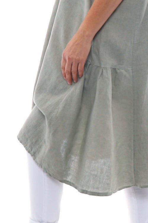Arletta Washed Sleeveless Linen Dress Khaki - Image 5