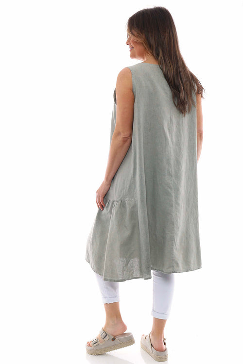 Arletta Washed Sleeveless Linen Dress Khaki - Image 6