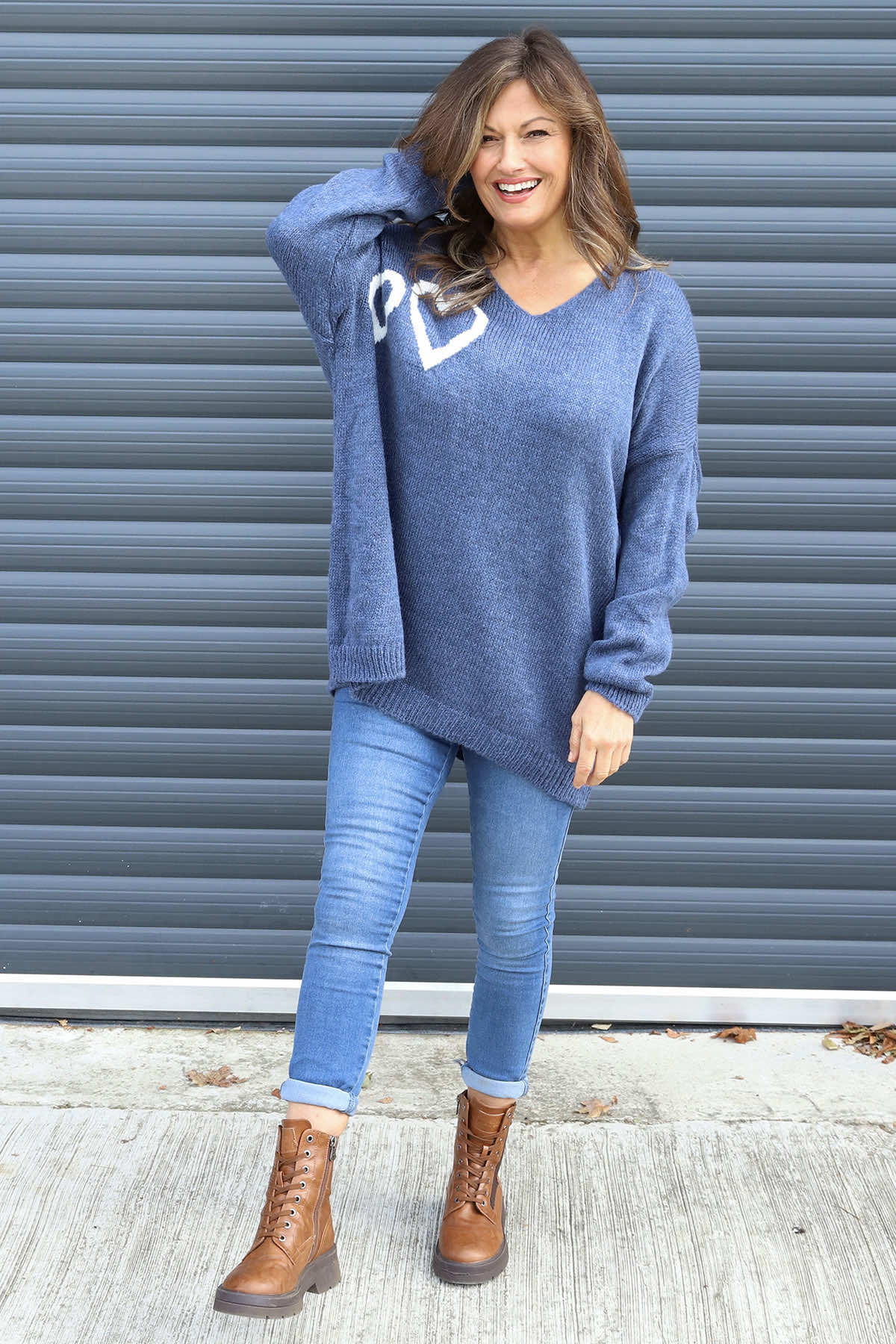 Janelle Heart Knitted Jumper Blue