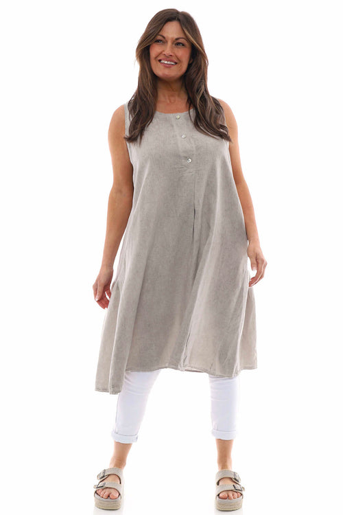 Arletta Washed Sleeveless Linen Dress Mocha - Image 1