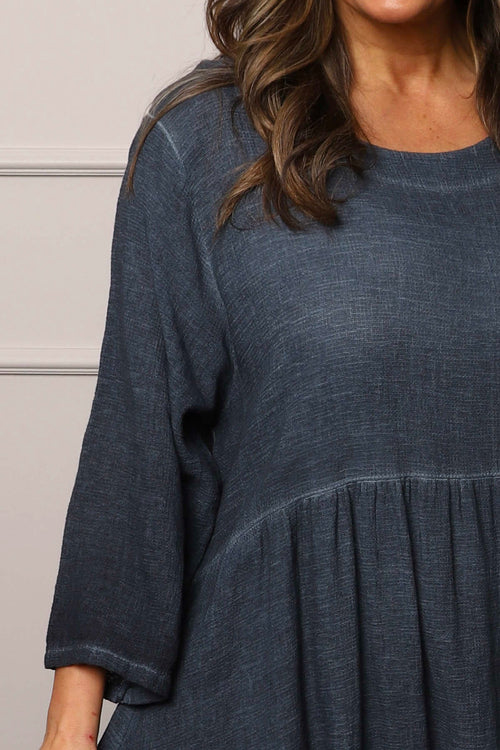 Linette Washed Linen Dress Navy - Image 3