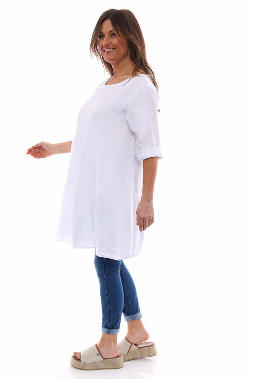 Siena Tiered Linen Tunic White - Image 4