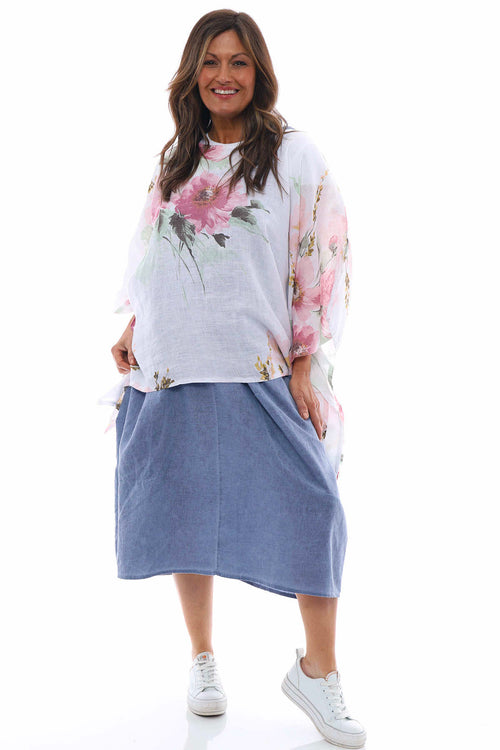 Melina Floral Batwing Linen Top White - Image 5