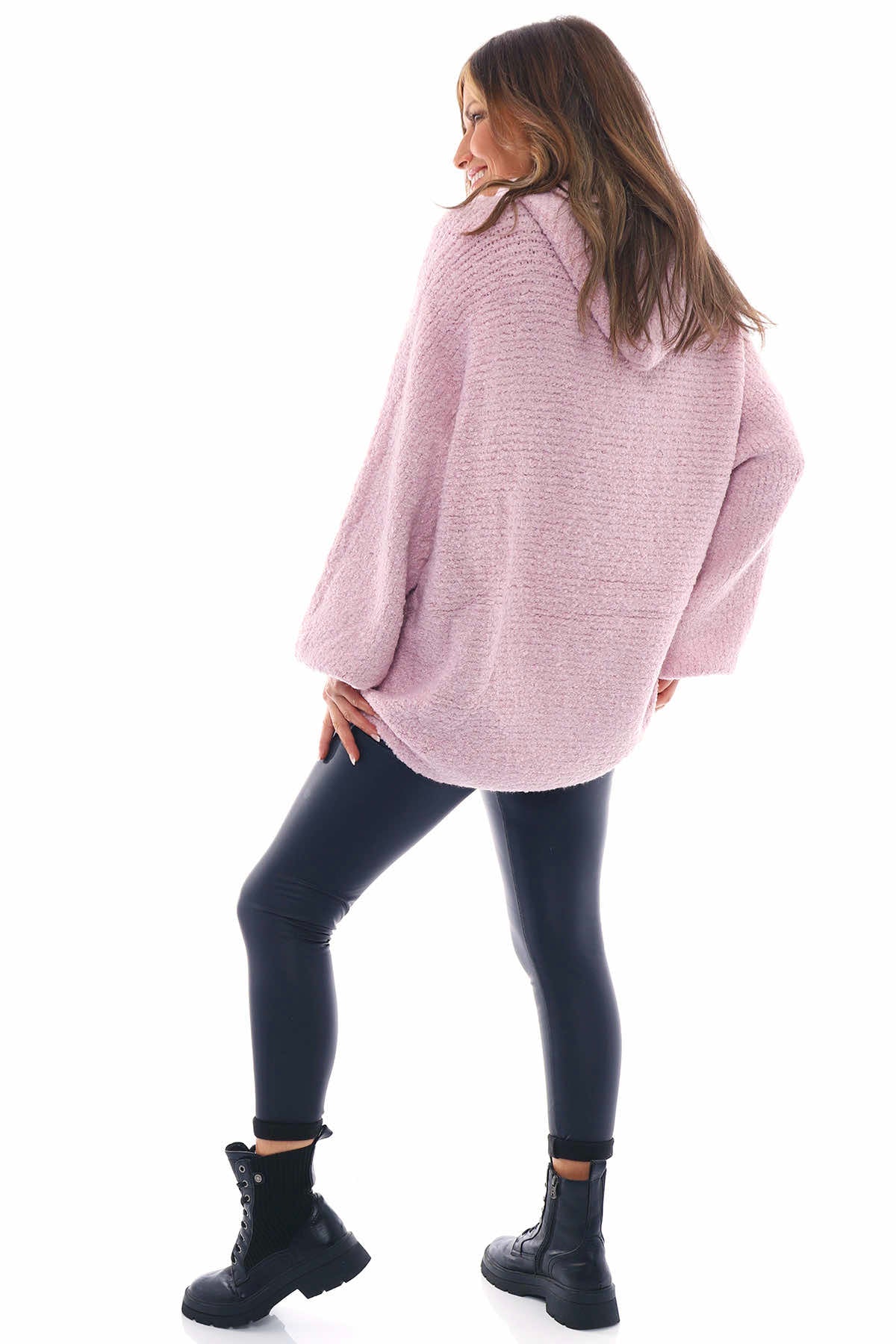Zarita Hooded Boucle Knitted Jumper Pink