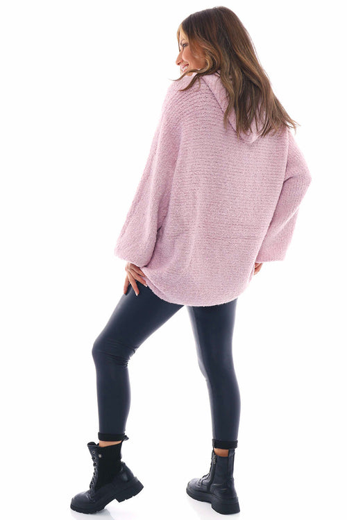 Zarita Hooded Boucle Knitted Jumper Pink - Image 6