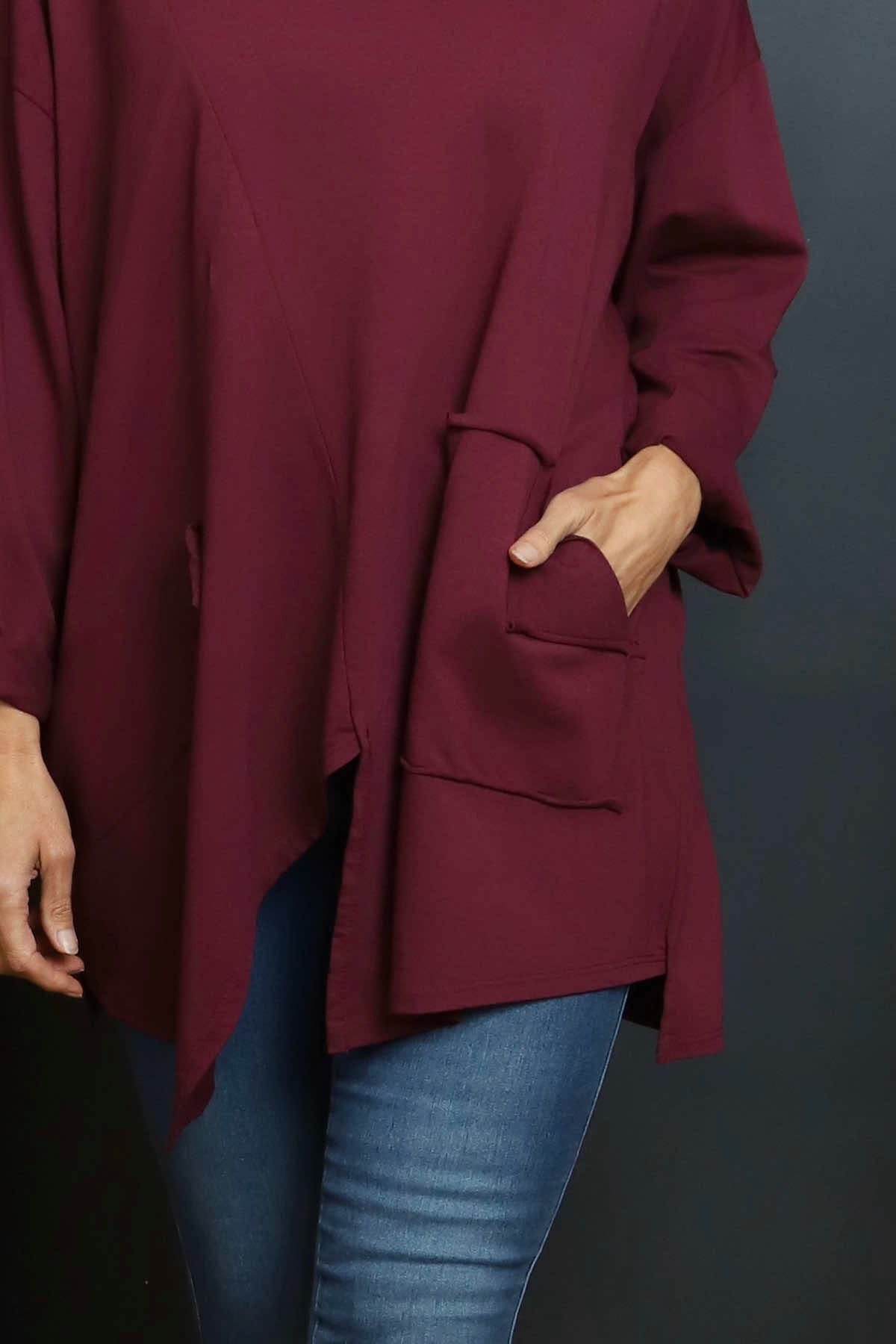 Kelilah Pocket Cotton Top Burgundy