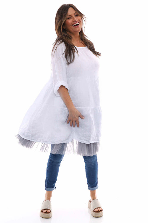 Siena Tiered Linen Tunic White - Image 2