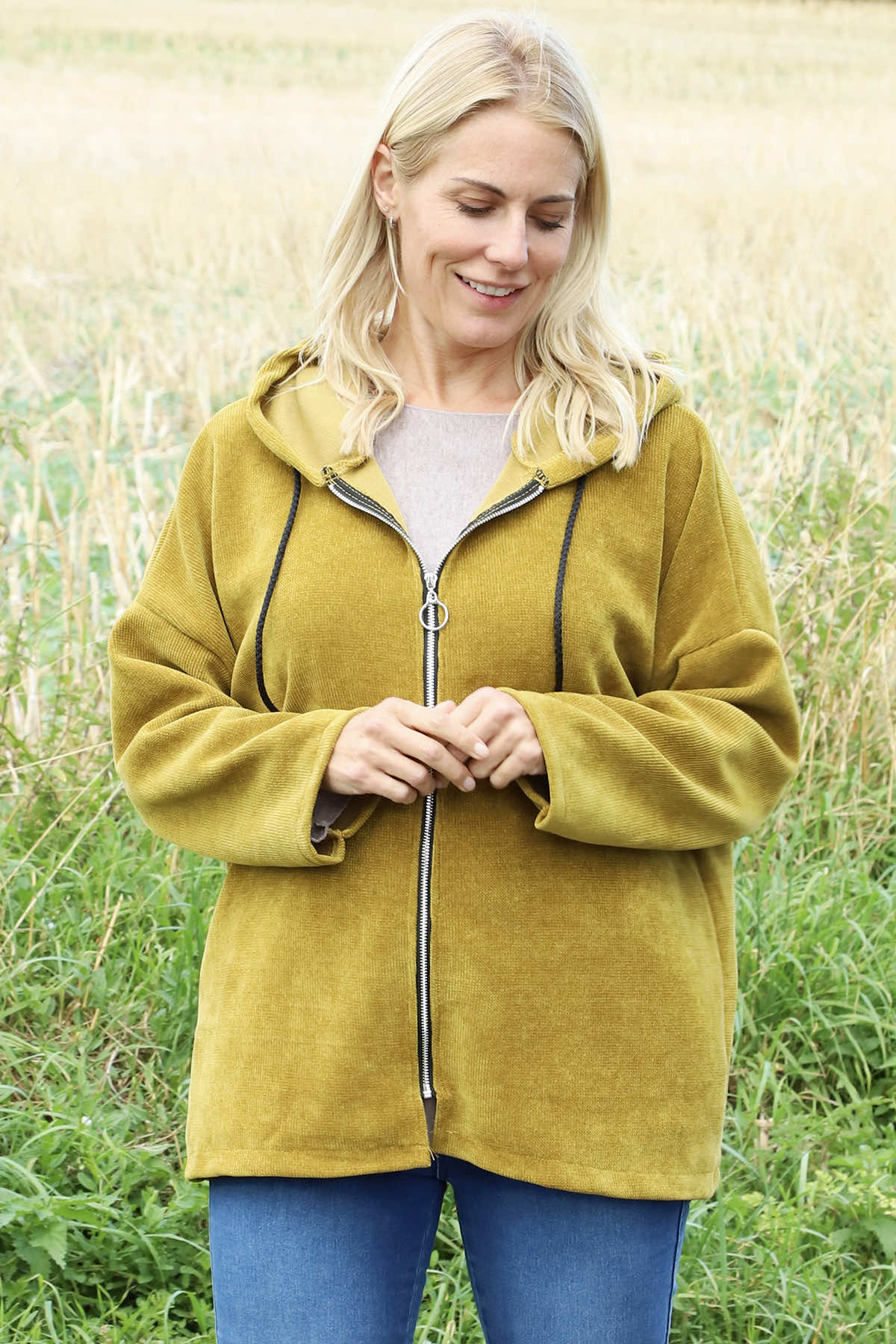 Verys Cord Zip Hooded Jacket Moss