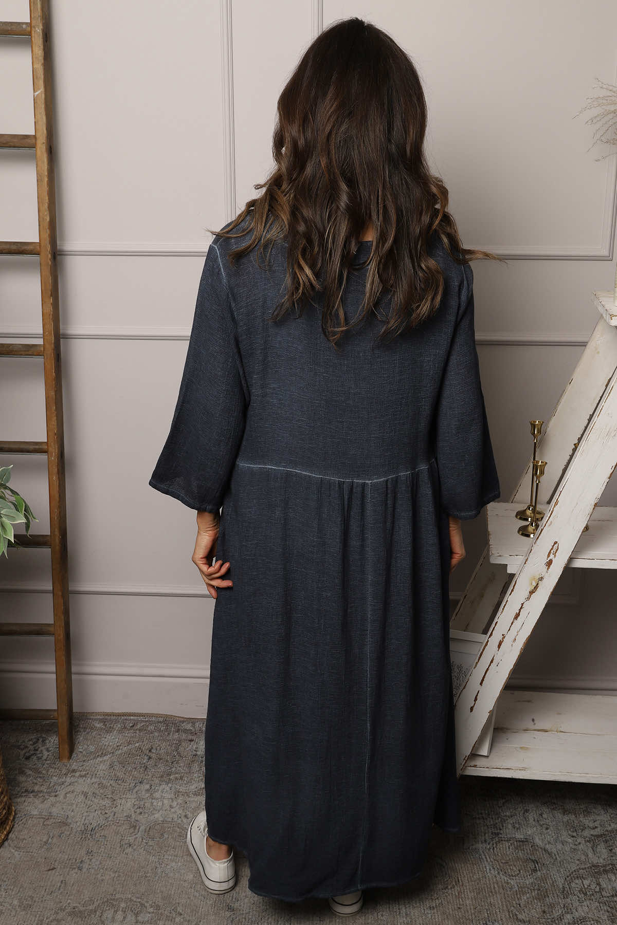 Linette Washed Linen Dress Navy