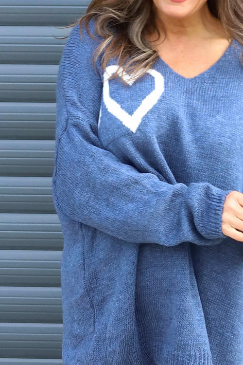 Janelle Heart Knitted Jumper Blue - Image 3