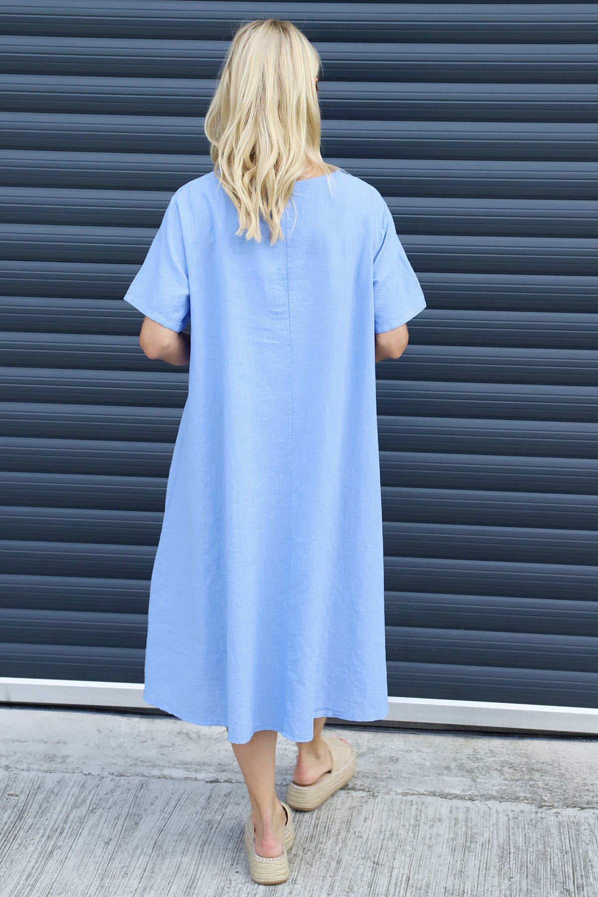 Solange Pocket Linen Dress Powder Blue
