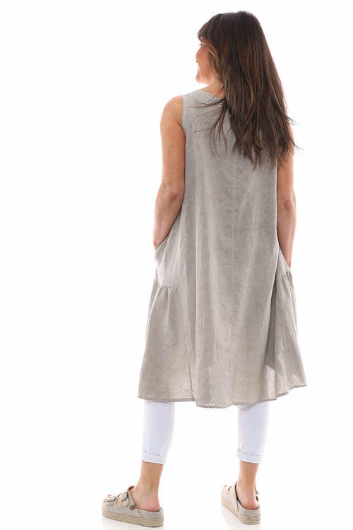 Arletta Washed Sleeveless Linen Dress Mocha - Image 6