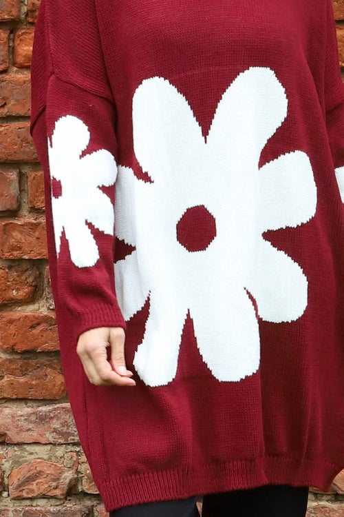 Joan Flower Knitted Jumper Wine - Image 3