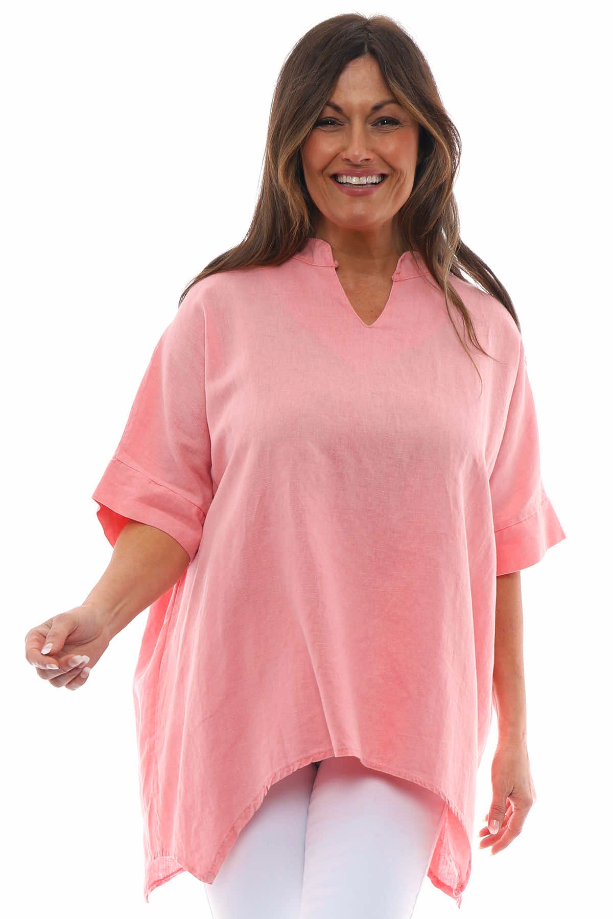 Georgia Washed Linen Top Coral