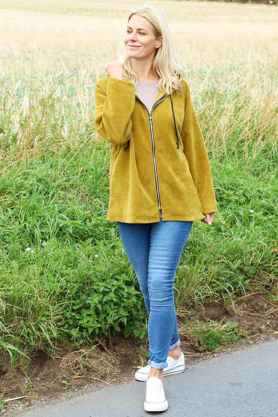 Verys Cord Zip Hooded Jacket Moss