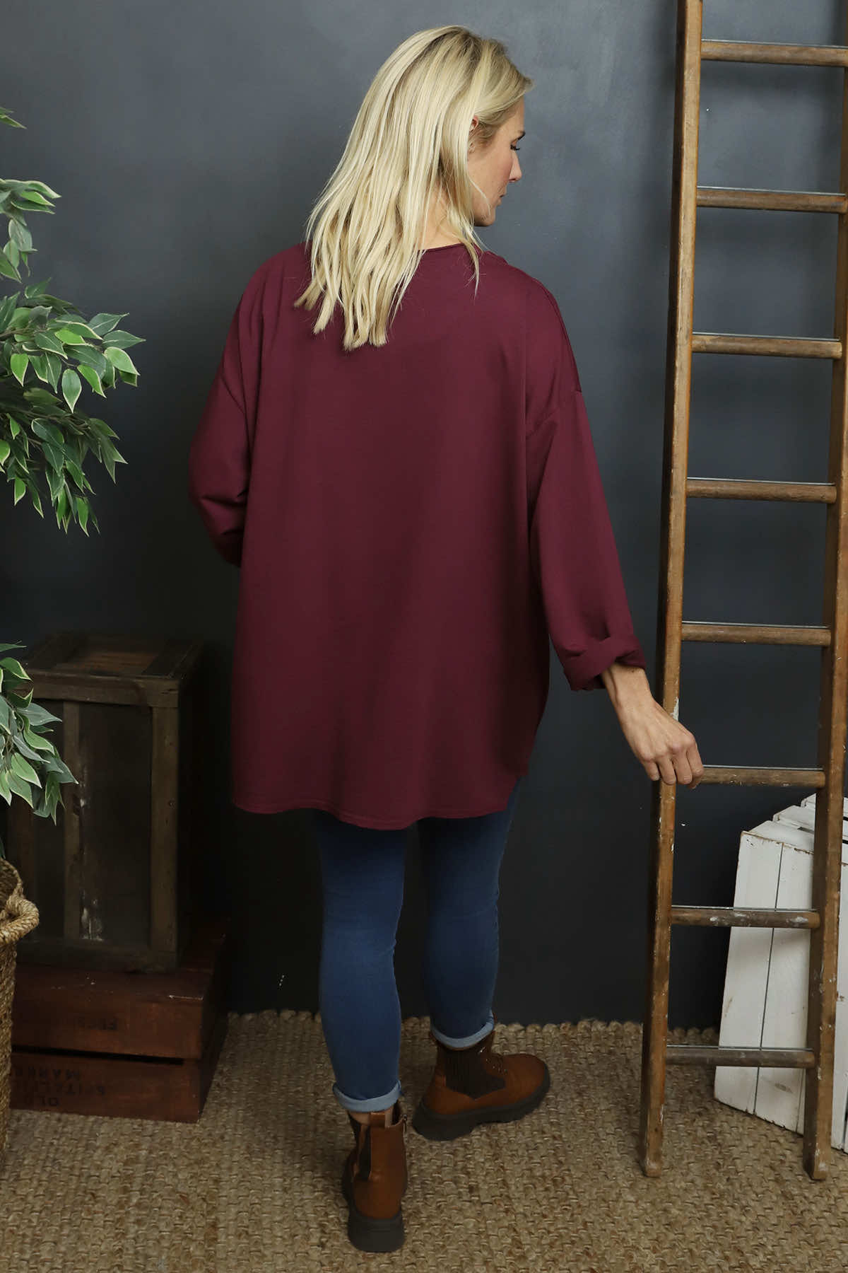 Kelilah Pocket Cotton Top Burgundy