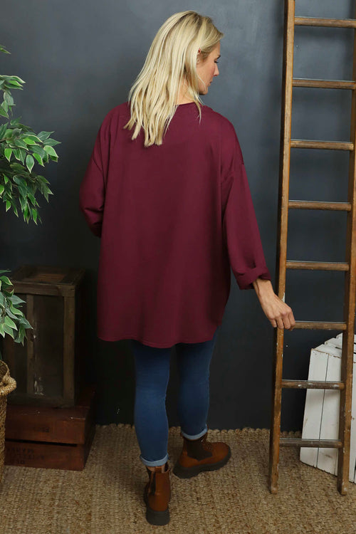 Kelilah Pocket Cotton Top Burgundy - Image 4