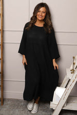 Linette Washed Linen Dress Black Black - Linette Washed Linen Dress Black