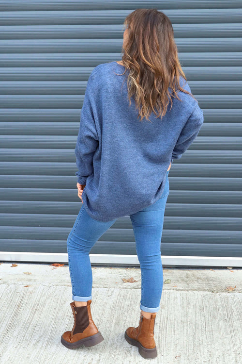 Janelle Heart Knitted Jumper Blue - Image 4