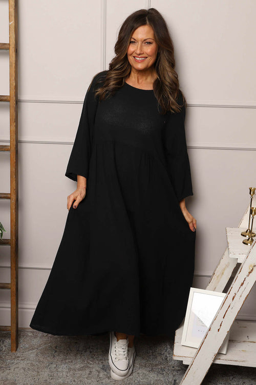 Linette Washed Linen Dress Black - Image 2