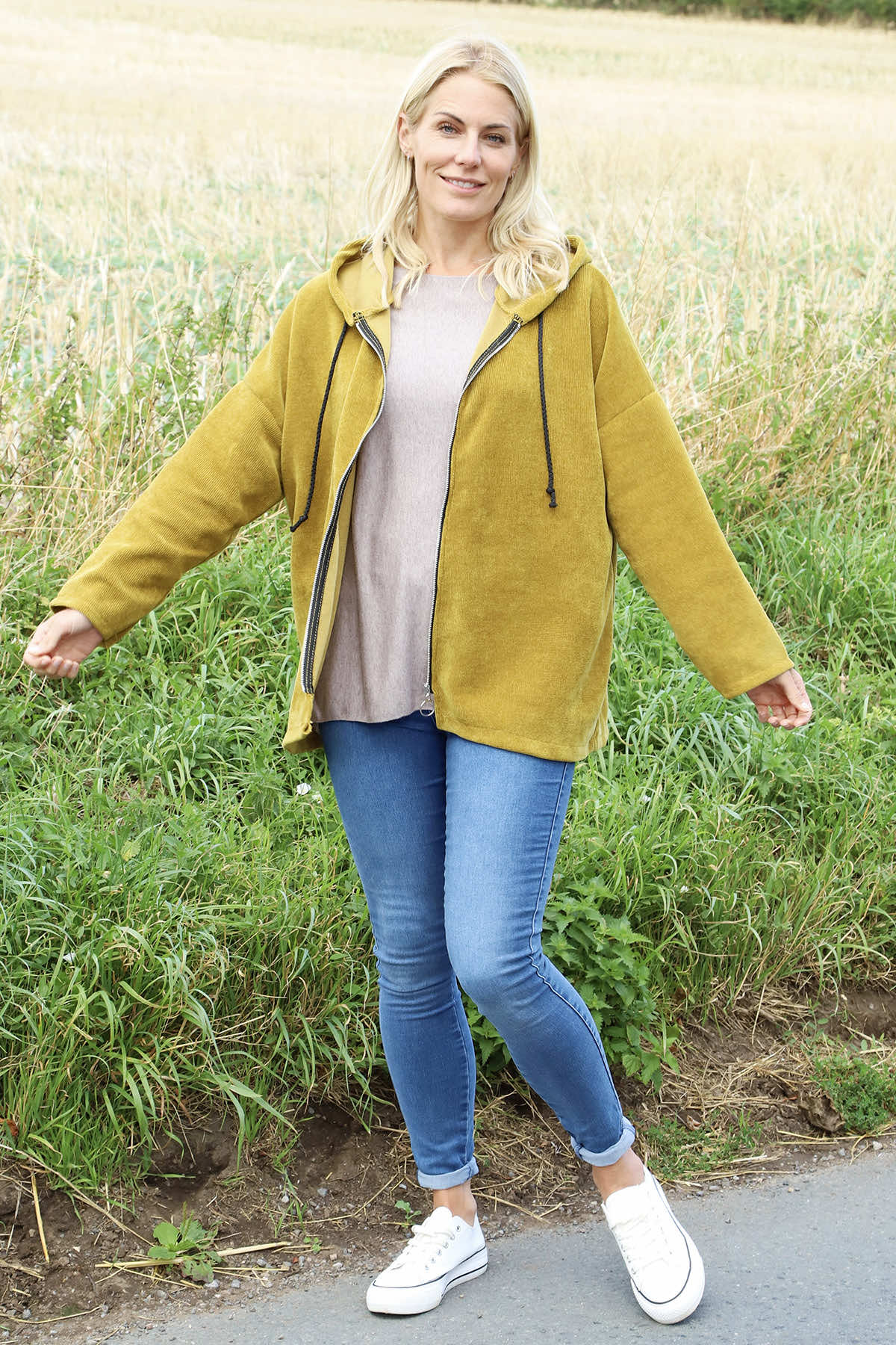 Verys Cord Zip Hooded Jacket Moss