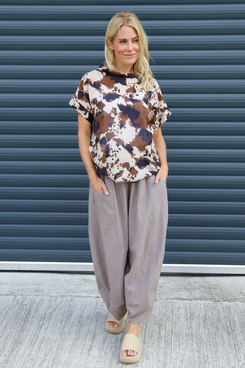 Nancy Print Cowl Neck Top Cocoa - Image 2