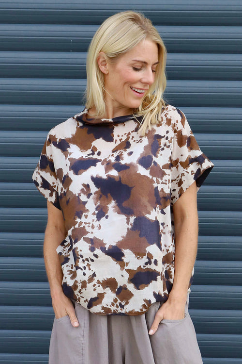 Nancy Print Cowl Neck Top Cocoa - Image 1