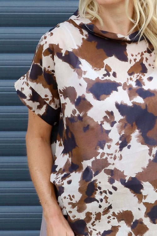 Nancy Print Cowl Neck Top Cocoa - Image 3