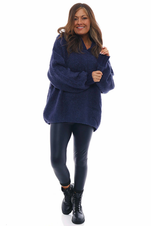 Zarita Hooded Boucle Knitted Jumper Navy - Image 6
