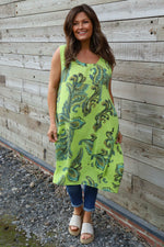 Carrie Sleeveless Pattern Cotton Dress Lime Lime - Carrie Sleeveless Pattern Cotton Dress Lime