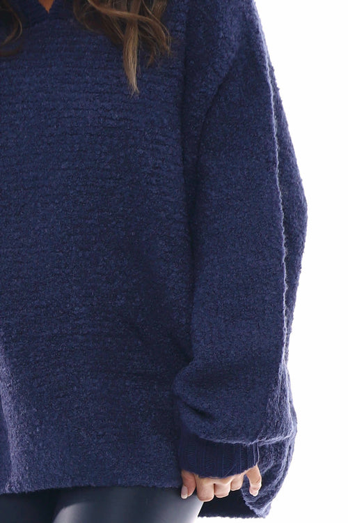 Zarita Hooded Boucle Knitted Jumper Navy - Image 3