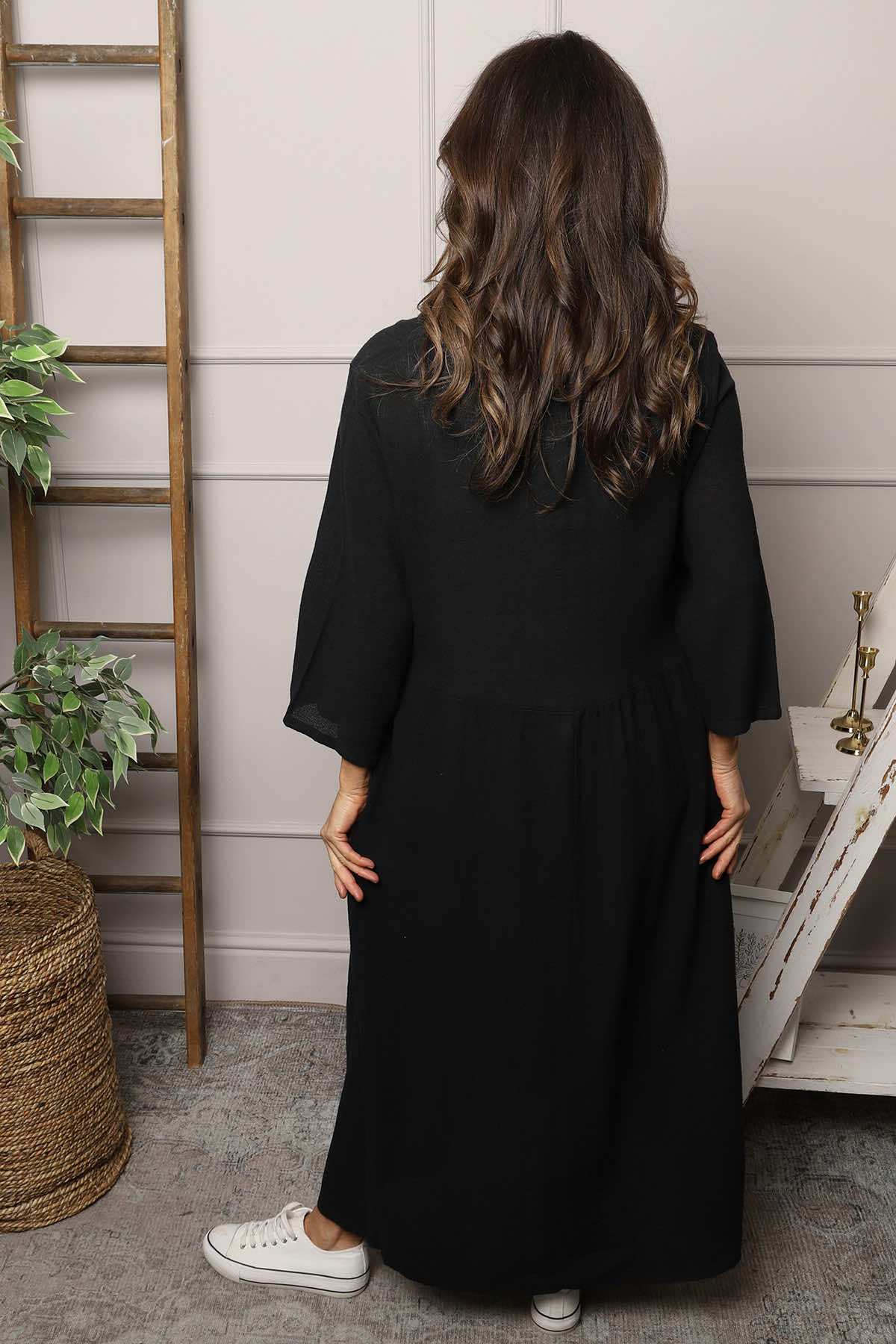 Linette Washed Linen Dress Black