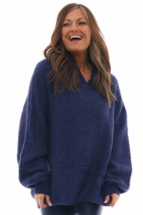 Zarita Hooded Boucle Knitted Jumper Navy - Image 1