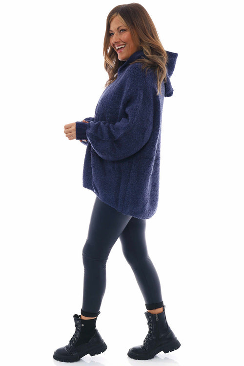 Zarita Hooded Boucle Knitted Jumper Navy - Image 4