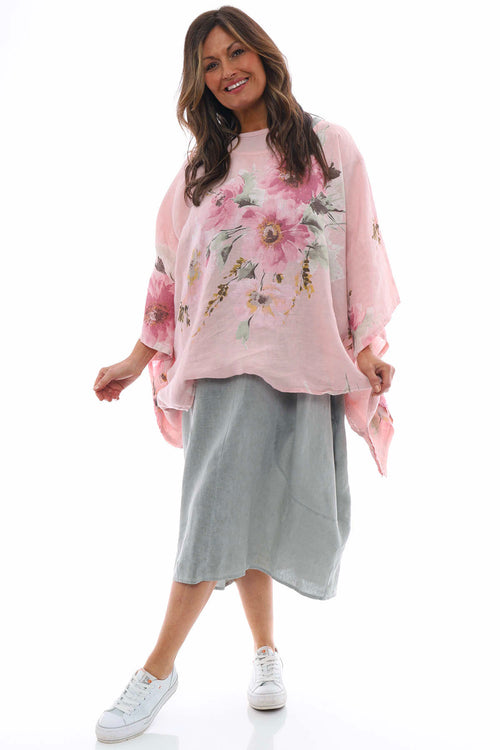 Melina Floral Batwing Linen Top Pink - Image 5